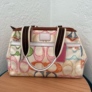 Coach Hampton Pastel Multicolor Scribble Signature Handbag Y2K